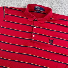 Vintage Polo Ralph Lauren Polo Shirt Mens Medium Red Striped Golf Crest Preppy picture