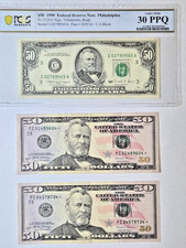 PCGS $50 1990 30 PPQ and TWO 2017A $50 Star Replacement Notes I District picture