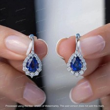 3.53 Ct Pear Cut Blue Sapphire Earring Wedding Earrings 14K White Gold picture