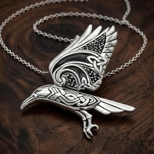 Celtic Raven Pendant - .925 Sterling Silver Crow Necklace Knotwork Jewelry 20