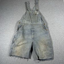 Vintage LEE Overalls Mens Hickory Striped 60s 70s Cut Off Distressed Denim Cotto picture