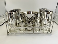 RETRO Atomic Barware Glass Caddy Set 14pc. VITREON QUEENS LUSTERWARE LTD picture
