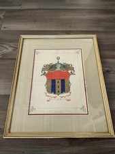 English Antique Hand Painted Spragg Family Crest Coat of Arms Crest Latin Motto picture