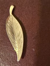 Vintage Brushed Gold Tone Curved Leaf Brooch Pin 1 1/2 inch picture