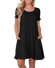 Women's Summer Casual T Shirt Dress Short Sleeve Swing Dress (L, Black) picture