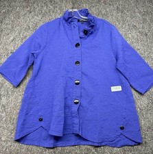 Yushi Womens Tunic Top Button Front Lagenlook Blue Size Small Made in USA picture
