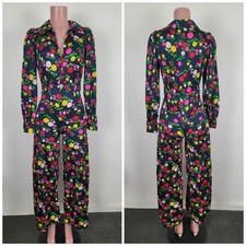 Vtg 70s Colorful Disco Wide Leg Jumpsuit One Piece Outfit Sz XS/S Vintage picture
