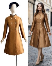 Vintage 1960s Lilli Ann Copper Silk Mod Princess Coat Rhinestone Buttons MEDIUM picture