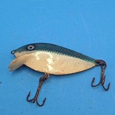 Vintage Blue White Metal Crankbait Fishing Lure with Treble Hooks Classic Tackle picture