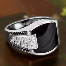 Handmade Black Men's Ring Alloy Fashion Ring Geometric Vintage Style All Sizes** picture