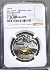 2009 POLAND SILVER EUROPEAN POND TURTLE NGC PF 69 ULTRA CAMEO RARE GEM TOP POP picture