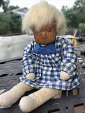 Vintage Folk Art Hand Made Doll Carved Wood Head Cloth Body 11