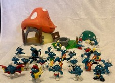 Vintage Peyo Smurfs Lot 1976 Mushroom House Well Playset 26 Figures 1977-1981 picture