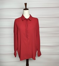 COS Red Long Sleeve Blouse Collared Top Tunic Rayon Stretch Oversized US L picture
