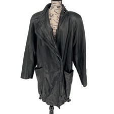 Vintage G-III Leather Fashions Oversized Black Leather Jacket Drawstring Waist picture