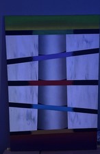 Modern Abstract Geometric Wall Art -Layered Color Band Painting on Canvas  24x36 picture