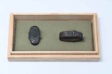 Fuchi Kashira Japanese antique Mumei Fishing Taikobo design shakudo Edo era picture