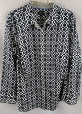 Talbots Plus Long Sleeve Button Up Navy  & White Shirt Size 22W NWOT picture
