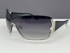 Enni Marco Woman Y2K Shield Sunglasses Silver Black Glitter Strass Large picture