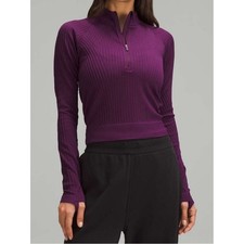 Lululemon Rest Less Cropped Half Zip 6 Dramatic Magenta Purple NWT $118 picture