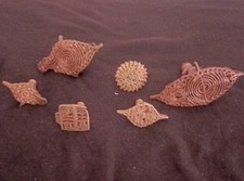 Antique Indian Hindu Temple Bronze Body Stamps Chhapa Orissa Bengal India 5pc picture