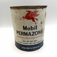 Vintage 1950s  Mobil Permazone Anti-Freeze Advertising Tin Can Collectible picture