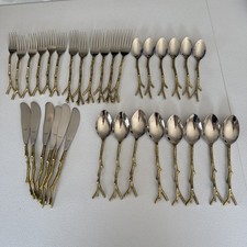Pier One Imports “Twig/Branch” Arbor Golden Flatware Set Of 33/6 Place set +3 picture