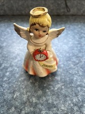 Vintage Birthday JANUARY Angel Holding A Clock Figurine Stamped Japan picture