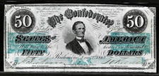 1862 CSA Confederate States of America $50 Obsolete Banknote T-50 Hammer Cancel picture