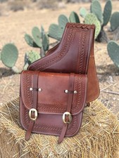 Western  Attractive Brown Leather Tooled Saddle Bag For Horse picture