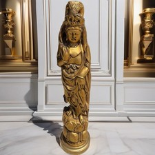 Vintage 33” Chinese Buddhism Temple Bronze Gild Kwan-Yin Bodhisattva Statue picture