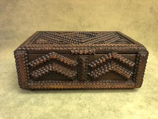 Antique Tramp Art Box Large Footed Chip Carved Folk Art Primitive AAFA c 1900 picture