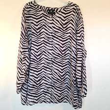 Tahari 100% Linen Zebra Stripe Top Size Women's 3X Animal Print Button Up  picture