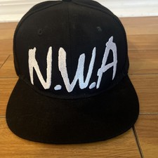 NWA Plain Embroidered Snapback Adult Flat Bill Hat Cap Black N.W.A. Easy E Rare picture