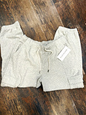 Athleta Women's Gray Solid Terry Cargo Jogger Pants Size M Regular Drawstring picture