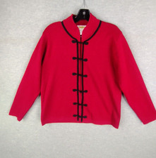 Talbots Womens Jacket Petite M Red 100% Wool Cardigan Toggle Knit Cabin Vintage picture