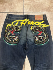 Ed Hardy Men’s Straight Leg Dark Wash Snake Logo Jeans by Christian Audiegier picture