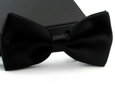 Classic Black Tuxedo Bow Tie, Pre-Tied Satin with Adjustable Strap for Groomsmen picture