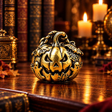 Brass Pumpkin jack-o'-lantern Scary CUTE Ornament Halloween GIFT Spooky DECOR picture