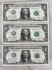 2021 B 1$ STAR NOTE RARE 3 SEQUENCED & UNCIRCULATED,  MINT.  picture