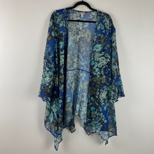 Catherines Seasonless Cascade Kimono Size 5X Bell Sleeve Floral Sheer Chiffon picture
