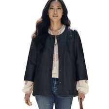 Chico's Black Faux Leather Jacket — Size 2 (L) Women’s Fall Minimalist Work NWT picture