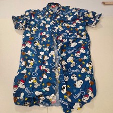 Peanuts Cool Planet Snoopy Woodstock Blue Button Up Nightshirt Sleep Dress F picture