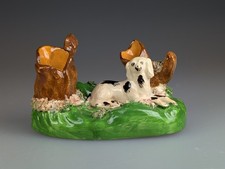 Antique 19th Century Staffordshire Pottery Miniature Figure Dog Spaniel Lying picture