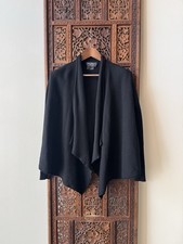 Vintage Salvatore Ferragamo Black Wool Open Front Cardigan Textured Knit Italy S picture