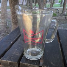 Beer Pitcher Budweiser King of Beer Red Logo Clear Glass Heavy Bar Ware Ready￼￼￼ picture