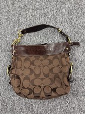 Coach Zoe Hobo Bag Brown Canvas Monogram Leather Straps Purse Shoulder Bag picture