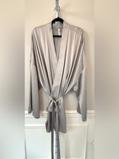 SKIMS Silver Satin Wrap Robe 4X Plus Size Kimono Lounge Sleepwear picture