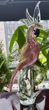 Vintage Large MCM 1950s Pink Gold Barbini Murano Glass Cockatoo Parrot Italy Art picture