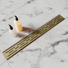 24 Inch Brushed Titanium Gold Linear Shower Drain with Brick Pattern Grate 304 picture